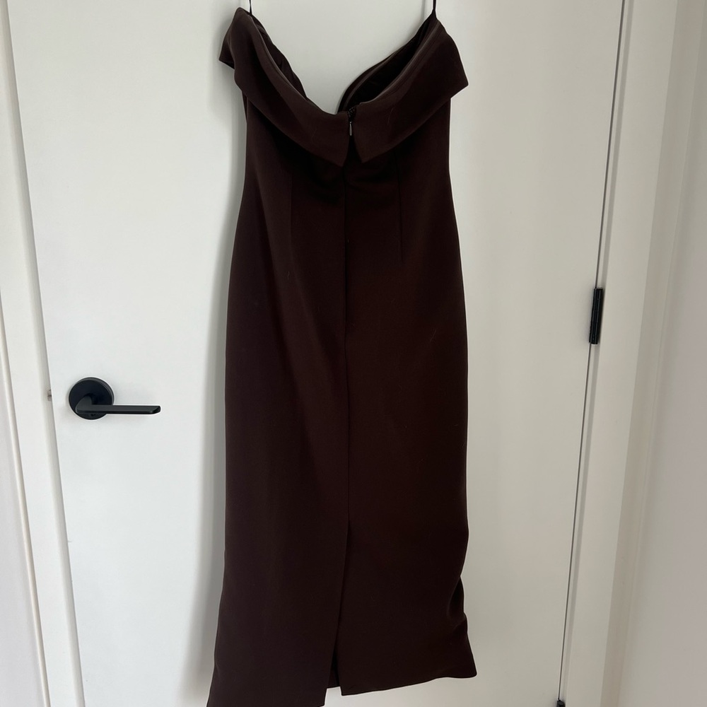 Aritzia BABATON Strapless Figureknit Dress in Rich Mocha Brown - Picture 3 of 4